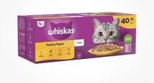 40 x 85g Whiskas 1+ Poultry Feasts Mixed Adult Wet Cat Food Pouches in Jelly 4.43 per kilo