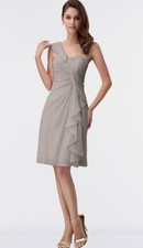 NWT Azazie Bridal Dark Gray Pleated One Shoulder Fit Flare Dress Sz 4A