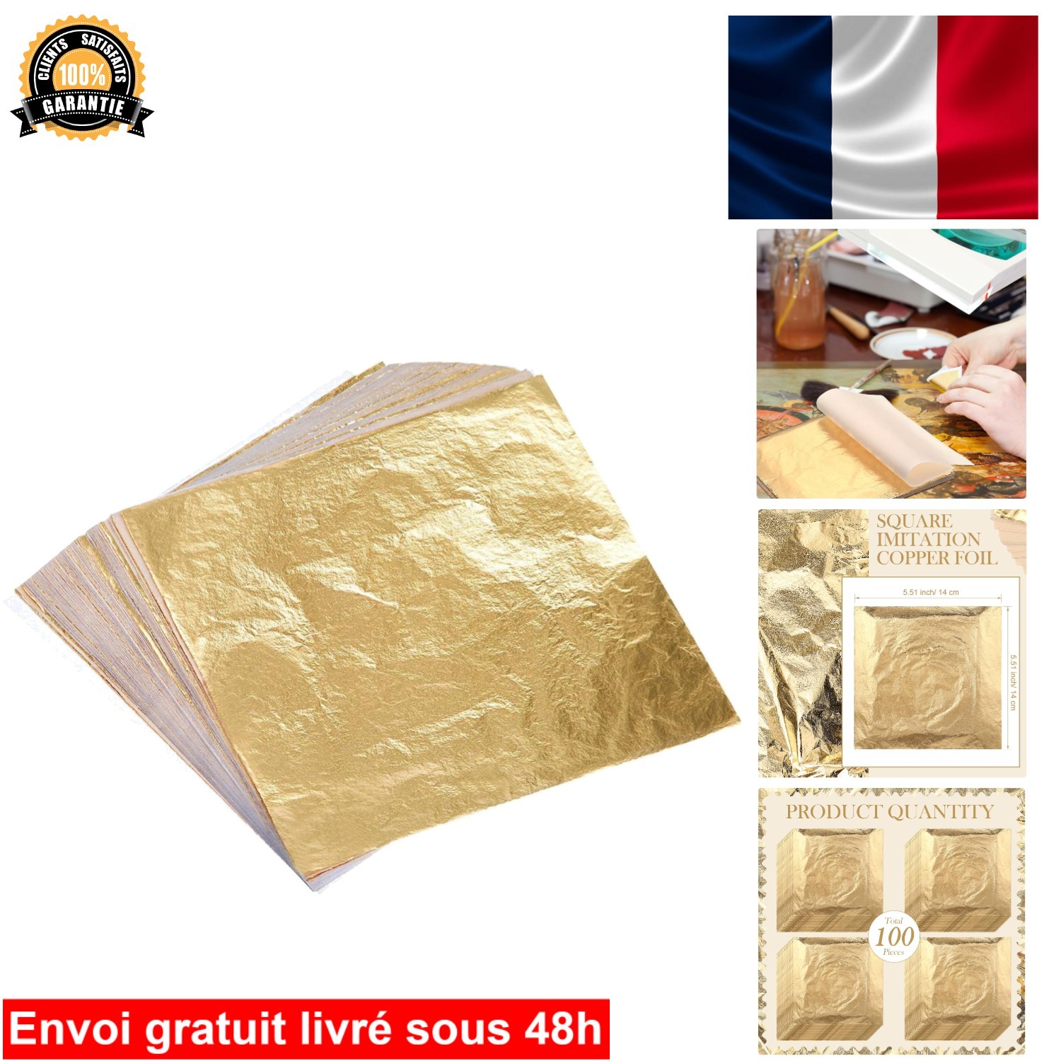 Feuilles d'Or Imitation 14x14 cm Dorure de Luxe pour Art et Restauration