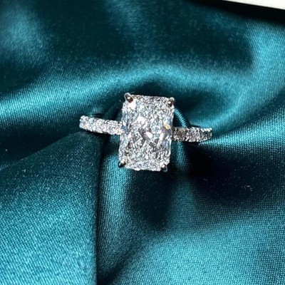 5.10CTW Radiant Cut VVS1 Moissanite Engagement Ring For Her 14kWhite Gold Plated