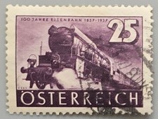 Austria 25 Groschen Steam Train Stamp OSTERREICH Railway Issue Used