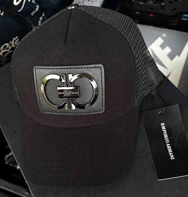 Emporio Armani Men's Trucker Hat Snapback Mesh Back Black Solid Casual NWT