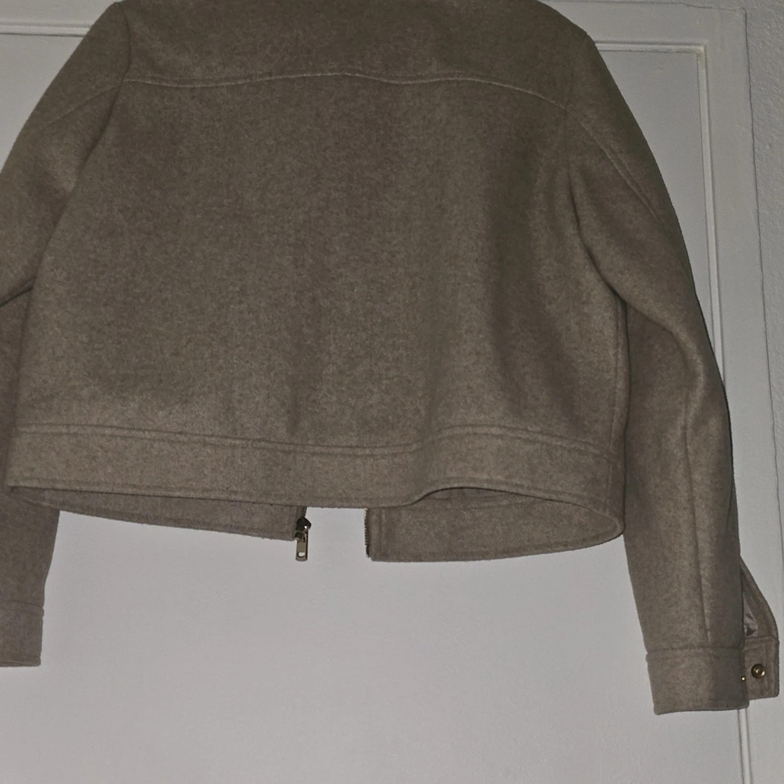 ZARA  Beige Wool Blend Full Zip Jacket Lined Pockets Size L image 8