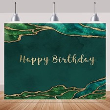 Rsuuinu Happy Birthday Backdrop Emerald Green and Gold Glitter Photography Backg
