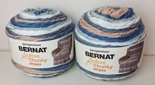 BERNAT Softee Chunky Stripes Yarn Blue Gray Peach Shades 10.5oz Acrylic Lot of 2