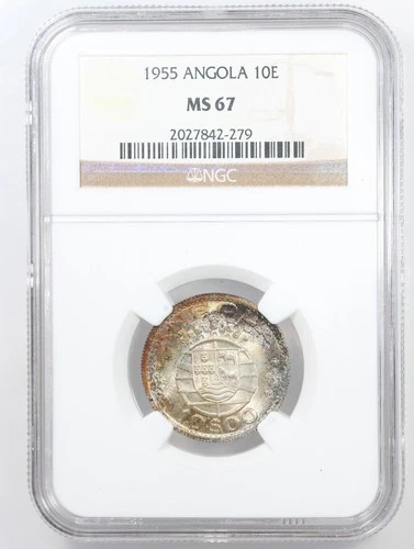1955 Angola 10 Escudos NGC MS67 Toned Top Pop (2/0)