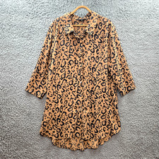 My Size Womens Shirt Dress Plus Size S Brown Black Animal Print 3/4 Sleeve