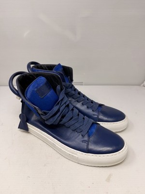 Buscemi Blue High Top Leather Designer Sneakers w/ Fur Size  display picture 1