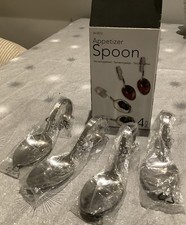 BNIB Appetiser Canapé Tapas Set Of 4 Stainless Steel Curly Spoons, 13 Cm Long