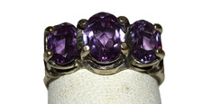 Vintage Signed UTC Amethyst 3 Faceted Cut Sterling Silver Ring 4.7 Gram Size 6