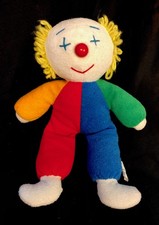 Vintage Eden CLOWN Plush Doll Terry Cloth Primary Colors Red Nose Lovey K11