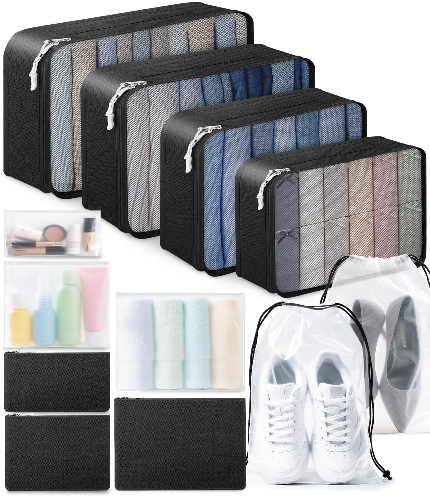 ALL INCLUDED - 12 Set Packing Cubes for Suitcases Carry On, Travel Essentials/Ac