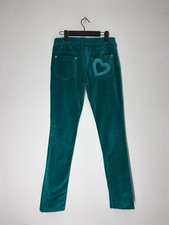 Love Moschino Green Turquoise Heart Pocket Logo Velour Pants Women  s Size 26