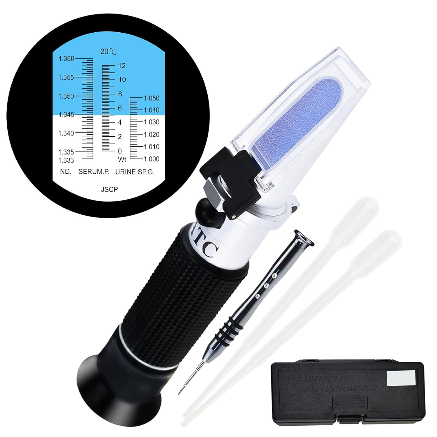 3 in 1 Scale Clinical Refractometer with 10~30°C ATC, Serum Protein 0~12G/Dl, Ur