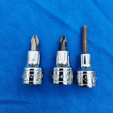 Set of 3 S-K tips, 3/8" Drive: 5/32 Hex, #2 Phillips, #2 PZ  - new