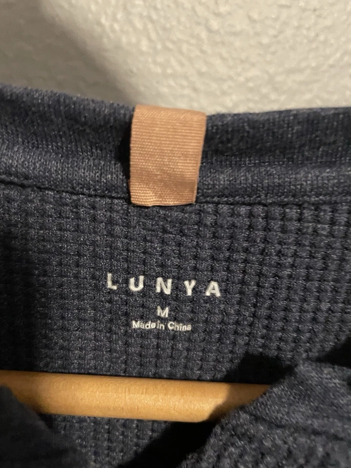 Lunya Womens Good In Bed Henley Top Size Medium Navy Pima Stretch Waffle Knit - Image 3 of 4