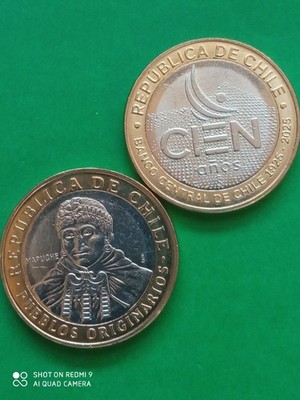 Chile 2025 Coin $100 Cien años Banco Central de Chile mas 2022 ambas MS