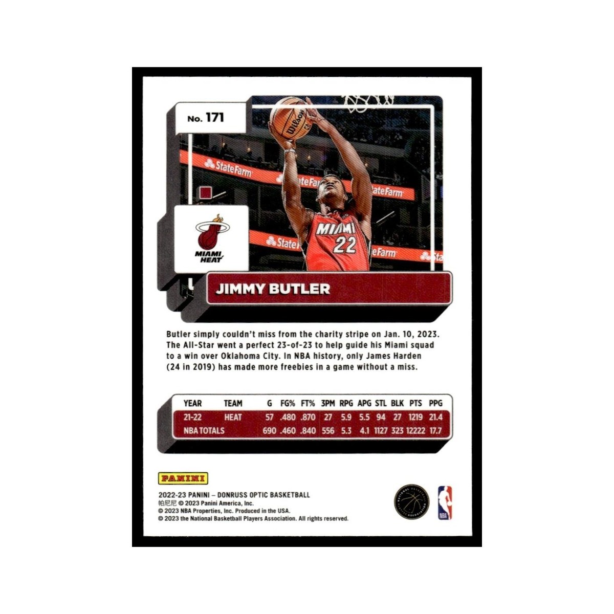 Jimmy Butler 2022 Donruss Optic #171 Miami Heat Basketball Card NM