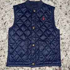Polo Ralph Lauren Boys Size 4 Diamond Quilted Navy Vest Full Snap Red Pony