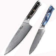 2x TURWHO Chef Knife Japan VG10 Damascus Steel Kitchen Utility Knife Black+Blue