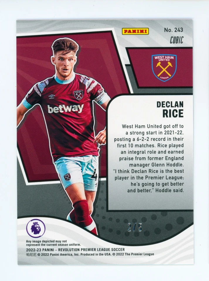 2022-23 Declan Rice Panini Revolution Cubic West Ham United Soccer Card 2/5 - Image 2 of 3