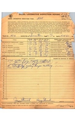 Diesel Locomotive Inspection Report 1960 Scranton PA Railroad Form Train QC3