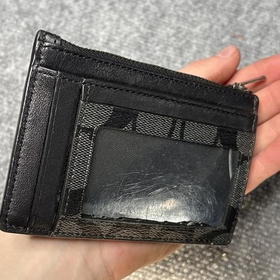 Coach Multiway Zip Card Case Signature Black Canvas Mens Wallet