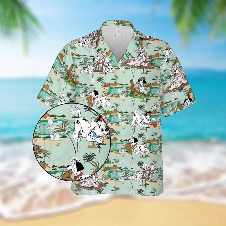 Disney 101 Dalmatians Vacation Tropical Summer Green Hawaiian Shirt
