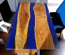 Rectangle Dining Table Top Custom Made Blue Epoxy Resin Handmade Furniture