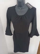BNWT Boohoo dress black flared sleeve size 8 Small Fitted NEW Party christmas