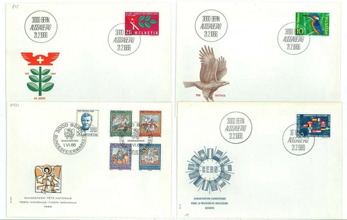 Switzerland J32 4 FDC 1966 Flags Birds Pro Patria
