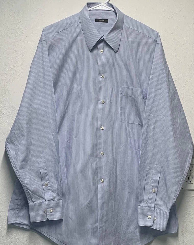 Camisa de hombre Alfani abotonada manga larga rayas azul claro talla L 16 1/2 regular Foto 2 de 4