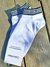 Image of 2 Pairs : Genuine CALVIN KLEIN Low Cut Cotton SOCKS White Black 6.5-11 MENS CK2
