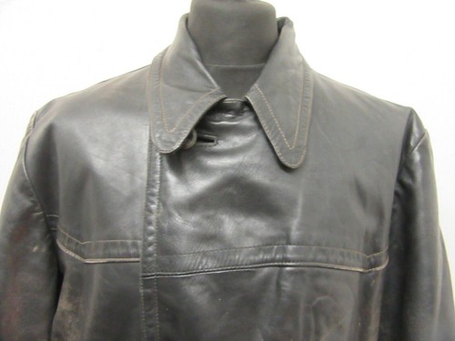 VINTAGE WW2 GERMAN LEATHER KREIGSMARINE HALF BELT JACKET SIZE L - Picture 3 of 21
