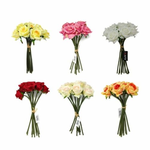  Artificial Rose Flower Bunch 10 Head Ø 6cm - Red Yellow Orange Pink or White - Picture 1 of 7