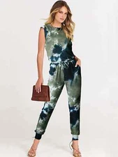 ANRABESS JUMPSUIT WOMEN M 8-10 ARMY GREEN TIE DYE SPRING SUMMER NWT spring summe