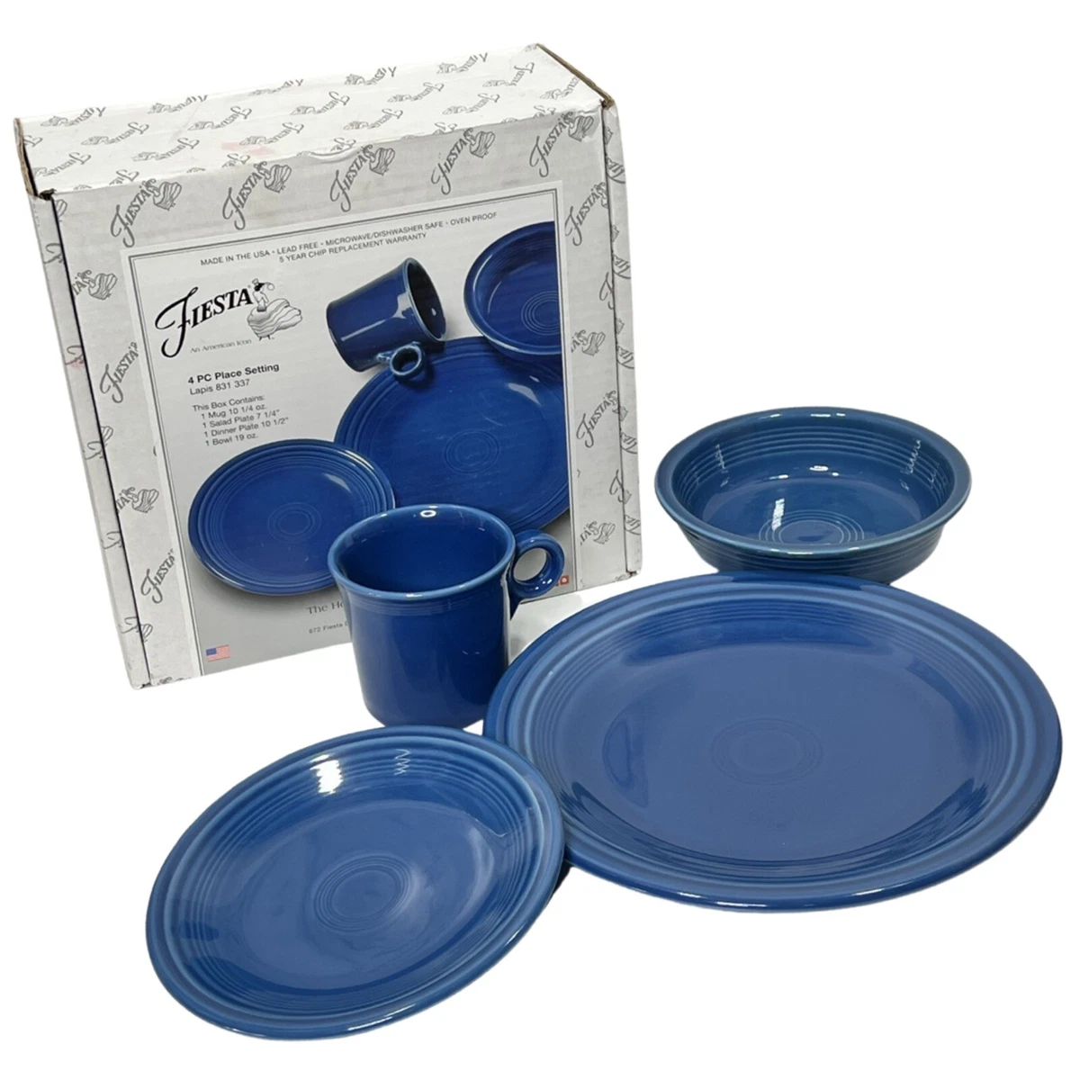 Fiesta 4 Piece Lapis Blue Dinnerware Mug Salad and Dinner Plates Bowl New C