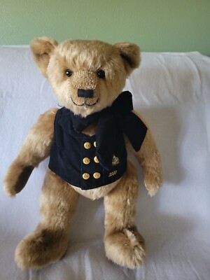 2000 Harrods Millennium Teddy Bear Blue Velvet Waistcoat Vest Bow