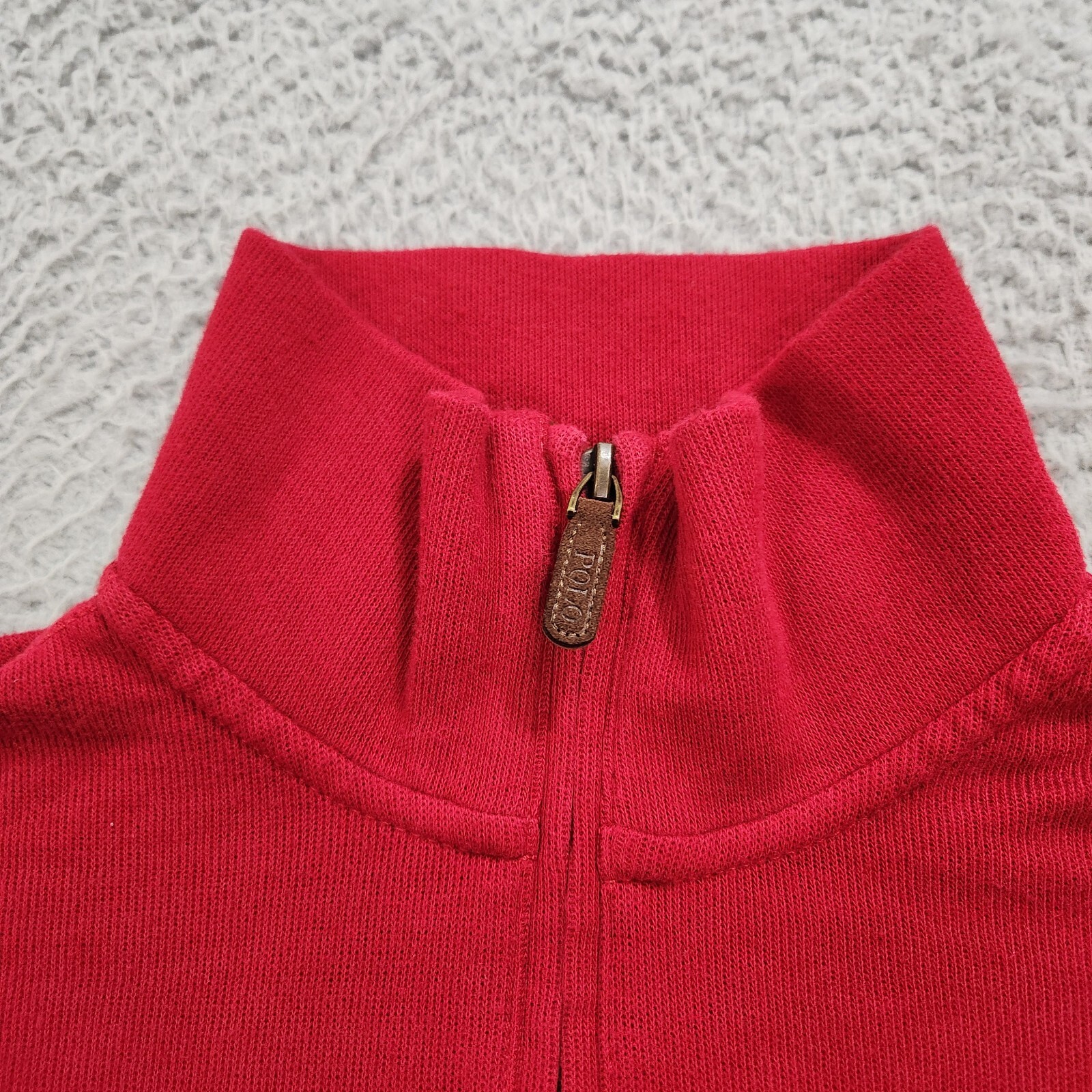 Polo Ralph Lauren felpa uomo piccola rossa estate costina quarto zip carne pony