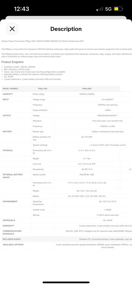 Xtreme Power Conversion 208/230V - Baterías no incluidas Foto 2 de 4