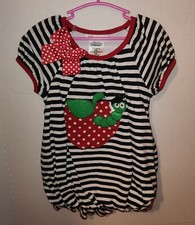 BONNIE JEAN Long Striped Tunic Top Girls sz 5 Cute WORM in APPLE Red Polka-Dots