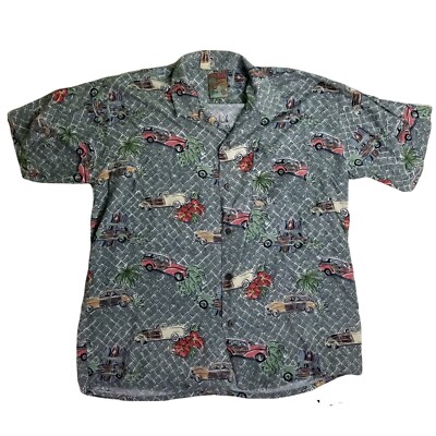 Vintage Pineapple Connection Mens L Hawaiian Vintage Car Automobile Shirt Aloha