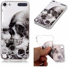 iPod Touch 5th 6th 7th Gen - Black Clear Sugar Skull Hard TPU Rubber Case Cover