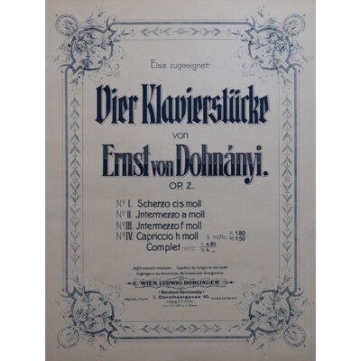 DOHNANYI Erno Intermezzo Op 2 Nr 2 Klavier 1905