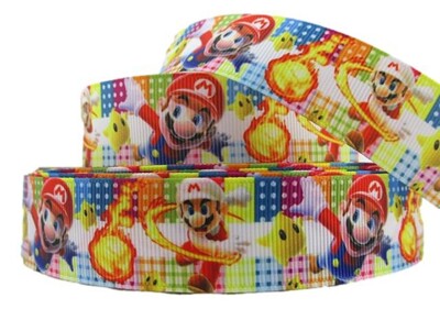 Super Mario Flying 1'' Wide Repeat Ribbon Sold in Yards - USA SELLER