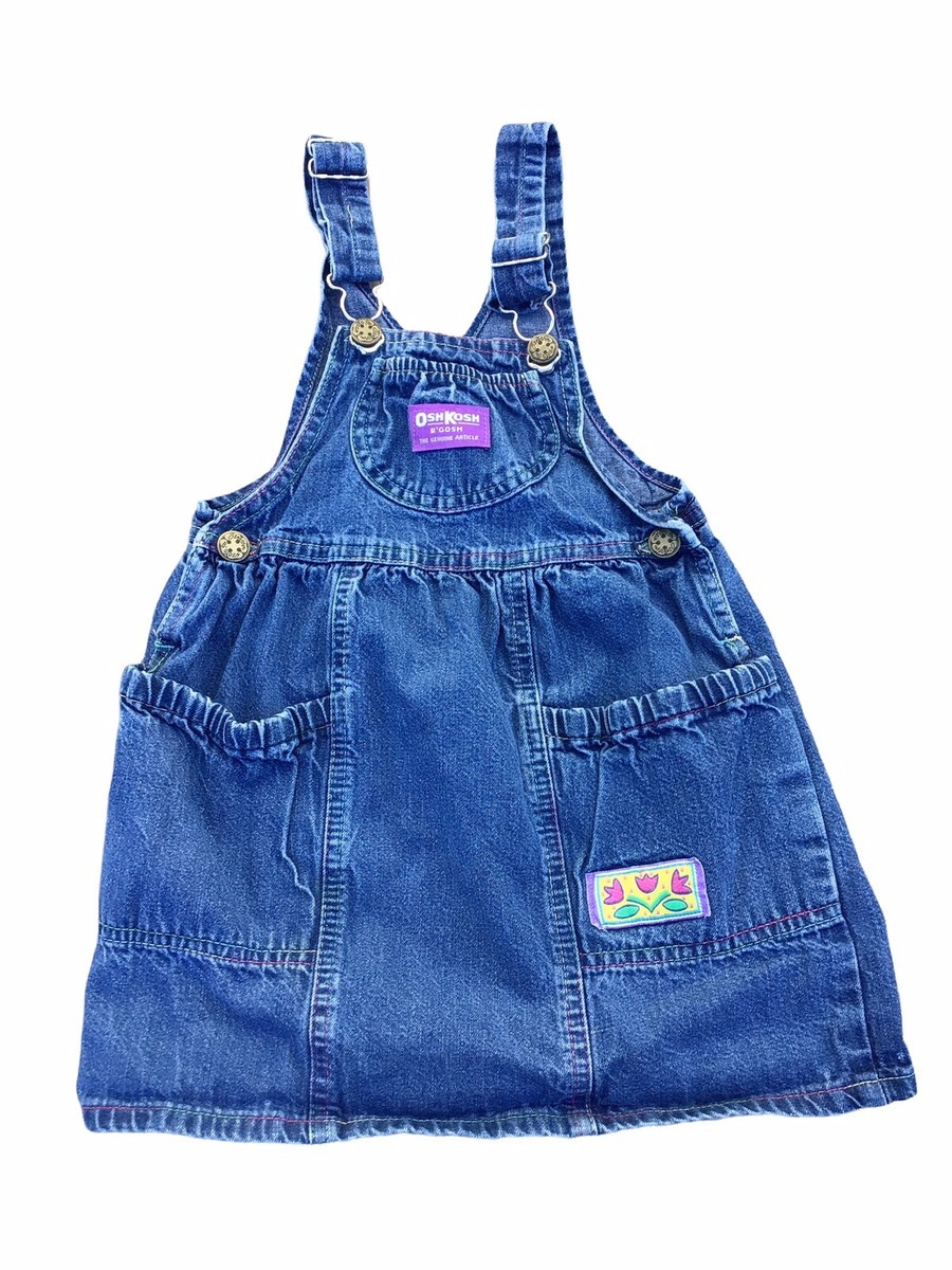 Vintage Oshkosh B'Gosh Vestbak Denim Dress Rainbow Stitching Made USA Size  4 EUC | eBay