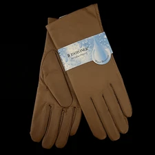 Women’s Brown Leather Dress Gloves Water Resistant Dress Gloves Pecan Color