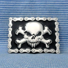 Skull Crossbones Belt Buckle Biker Chain Pirate Cosplay Halloween Vtg  .TYC927