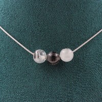Edelsteine & Halbedelsteine Collier 3 Perlen Quarz Rutile Schwarz 8 Mm Kette