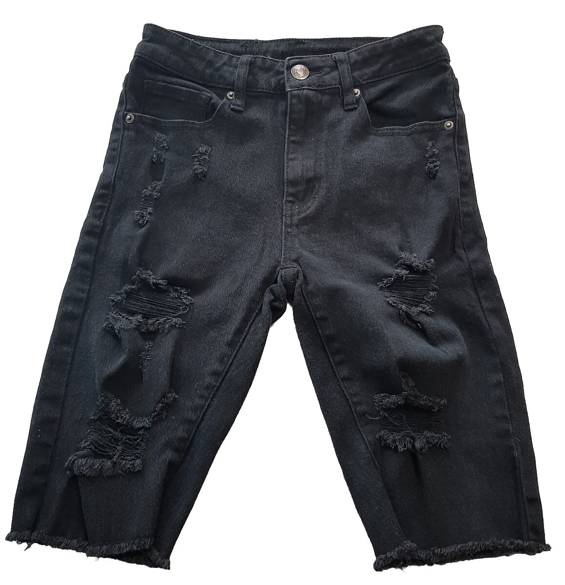 Rue 21 Premium Sz 26 Mid Rise Jean Short Supreme Flex Distressed Frayed  Black